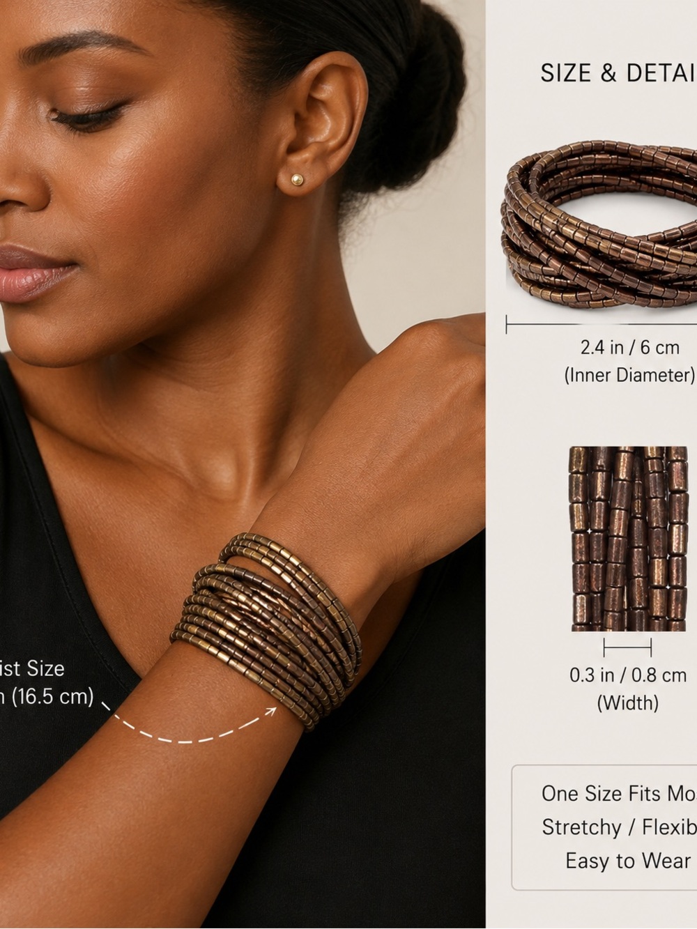 Handmade Multi-Strand Brown & Gold Seed Bead Wrap Bracelet